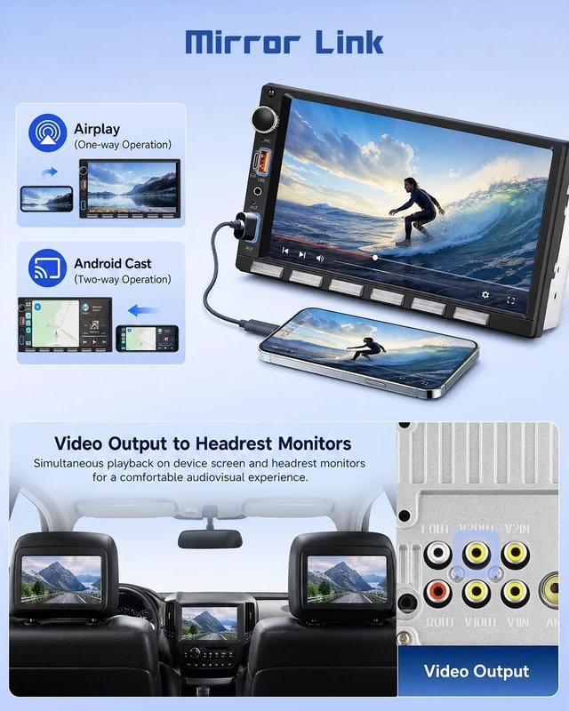 Alt view image 3 of 5 - 7'' Double Din Radio Car Stereo with Wireless CarPlay Android Auto