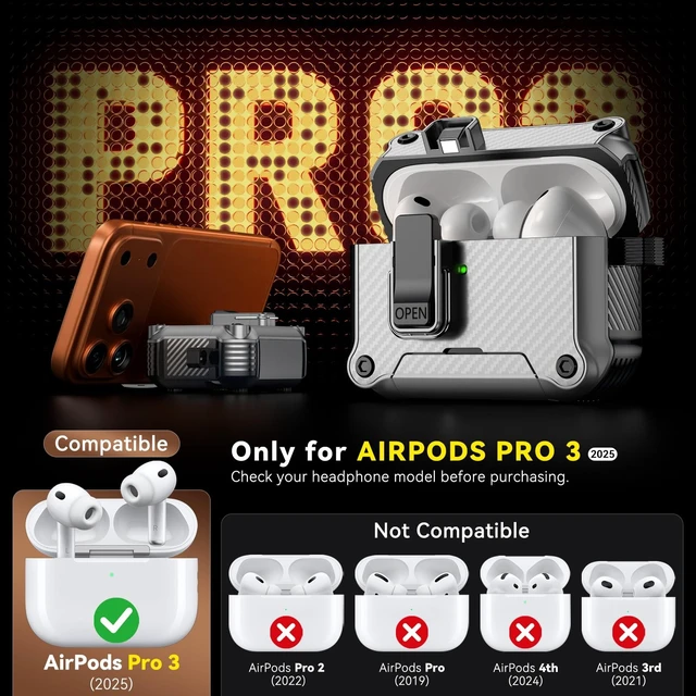 Alt view image 2 of 5 - Inesore for AirPods Pro 3 Case with Secure Lock (Silver)