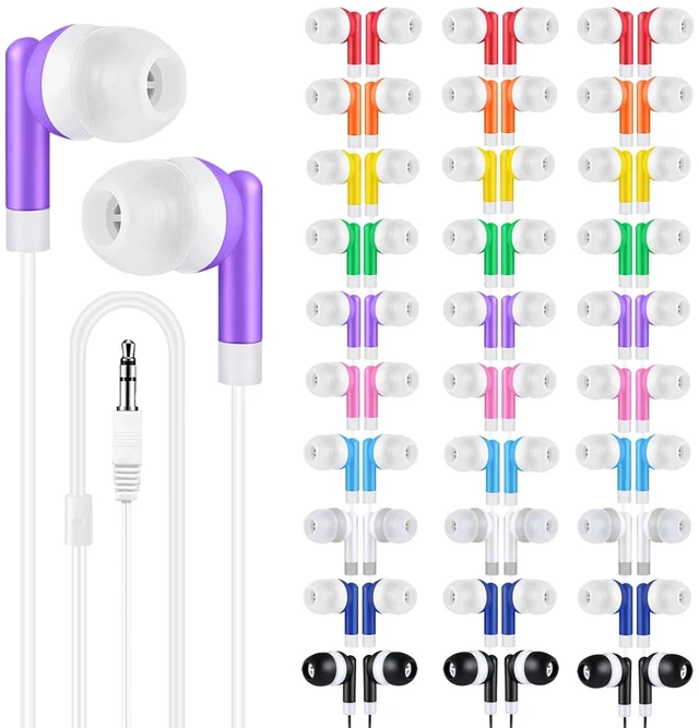 Main image of Bulk Earbuds 200 Pack for School Classroom, Wholesale Wired in-Ear Headphones, Multi Colored Class Set Earphones for Kids Students Toddler Teens, 3.5mm Jack, Individually Bagged (HY01,200 Mixe