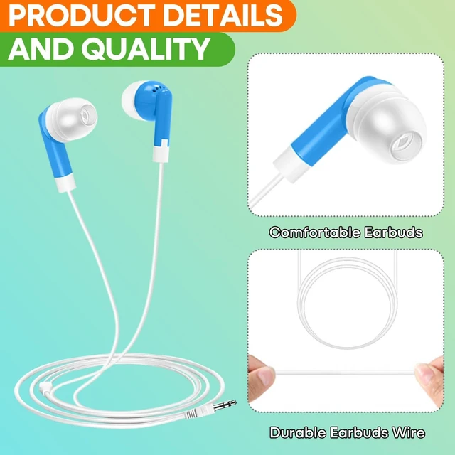Alt view image 3 of 5 - Bulk Earbuds 200 Pack for School Classroom, Wholesale Wired in-Ear Headphones, Multi Colored Class Set Earphones for Kids Students Toddler Teens, 3.5mm Jack, Individually Bagged (HY01,200 Mixe