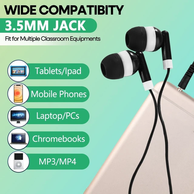 Alt view image 5 of 5 - Bulk Earbuds 200 Pack for School Classroom, Wholesale Wired in-Ear Headphones, Multi Colored Class Set Earphones for Kids Students Toddler Teens, 3.5mm Jack, Individually Bagged (HY01,200 Mixe