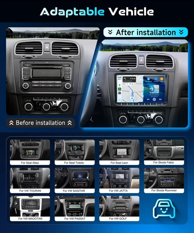 Alt view image 2 of 5 - 4+64G 9" Car Stereo for VW Volkswagen Seat Golf Passat Jetta Beetle Tiguan