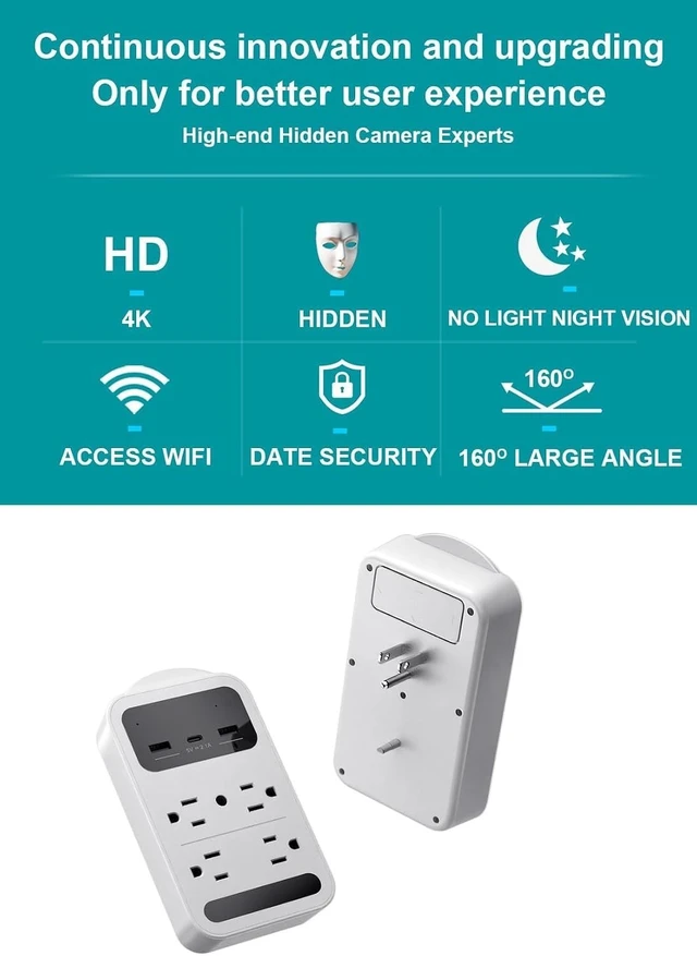 Alt view image 2 of 5 - 2026 Upgraded 4K WiFi Nanny Cam Hidden Camera WIFI Security Camera Outlet