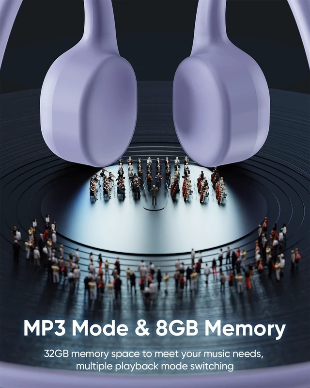 Alt view image 5 of 5 - Swimming Headphones, Bone Conduction Headphones Bluetooth 6.1 , IP68 Waterproof Swimming Headphone Underwater, Wireless Sport Open Earphones with MP3 Mode 8GB Memory for Running, Surfing, Purpl