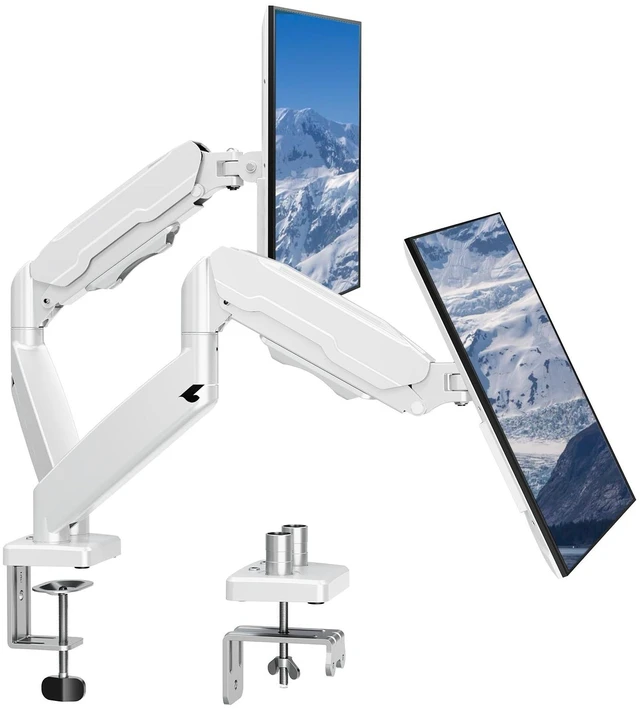 Main image of MOUNT PRO Dual Monitor Mount Fits 13 to 32 Inch Screen, Height Adjustable Monitor Stand for 2 Monitors, Full Motion Display Arm Holds up to 19.8lbs Each, Computer Desk VESA Mount, White