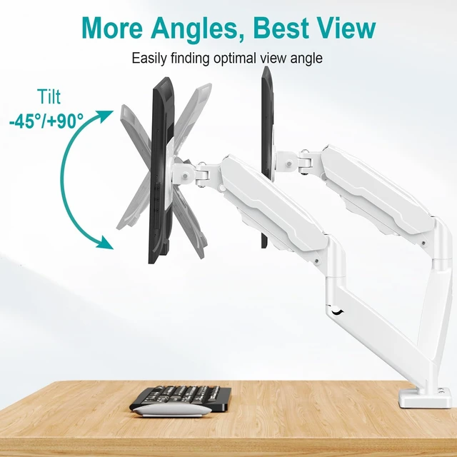 Alt view image 3 of 5 - MOUNT PRO Dual Monitor Mount Fits 13 to 32 Inch Screen, Height Adjustable Monitor Stand for 2 Monitors, Full Motion Display Arm Holds up to 19.8lbs Each, Computer Desk VESA Mount, White