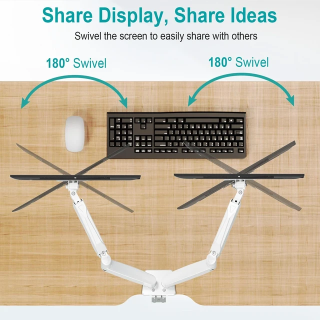 Alt view image 4 of 5 - MOUNT PRO Dual Monitor Mount Fits 13 to 32 Inch Screen, Height Adjustable Monitor Stand for 2 Monitors, Full Motion Display Arm Holds up to 19.8lbs Each, Computer Desk VESA Mount, White