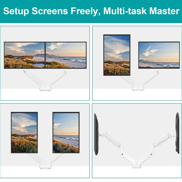 Alt view image 5 of 5 - MOUNT PRO Dual Monitor Mount Fits 13 to 32 Inch Screen, Height Adjustable Monitor Stand for 2 Monitors, Full Motion Display Arm Holds up to 19.8lbs Each, Computer Desk VESA Mount, White