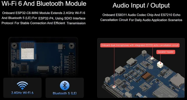 Alt view image 4 of 5 - ESP32-P4-WIFI6 5inch Touch LCD Development Board, Equipped with 5inch 720 1280 Resolution 5-Point Touch IPS Display, Integrated Audio Input/Output Module, Supports AI Speech Interaction