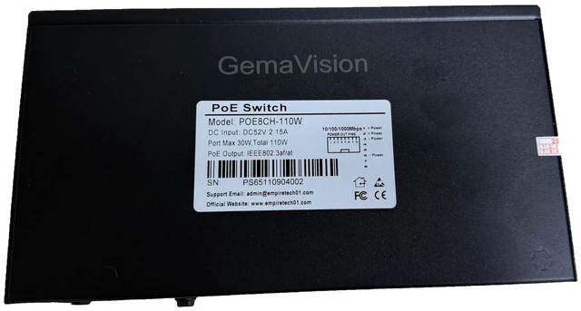 Main image of GemaVision 110W 8CH Full Gigabit Unmanaged PoE Switch Support IEEE 802.3 af/at PoE Standard, Plug-and-Play, 30W Max Power Per Port,POE8CH-110W