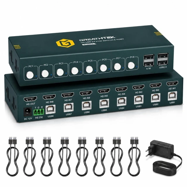 Main image of GREATHEK 8 Ports HDMI KVM Switch 8 Computers Share 1 Monitor