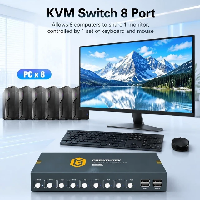 Alt view image 2 of 5 - GREATHEK 8 Ports HDMI KVM Switch 8 Computers Share 1 Monitor