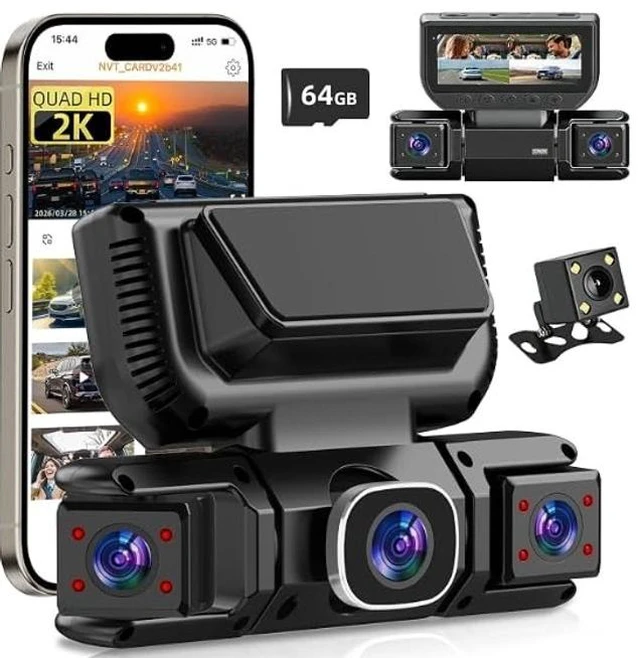 Main image of 4CH 360 Dash Cam, 2K Front + 1080P Rear & Side Quad Recording, 8-LED IR Night Vision, 5GHz WiFi App Control, G-Sensor Emergency Lock, 24H Parking Monitor, 64GB Card Included