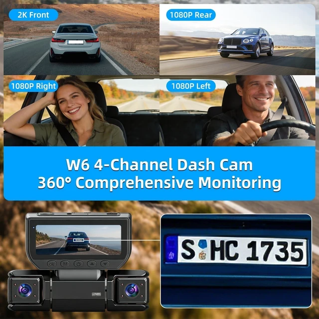 Alt view image 3 of 5 - 4CH 360 Dash Cam, 2K Front + 1080P Rear & Side Quad Recording, 8-LED IR Night Vision, 5GHz WiFi App Control, G-Sensor Emergency Lock, 24H Parking Monitor, 64GB Card Included