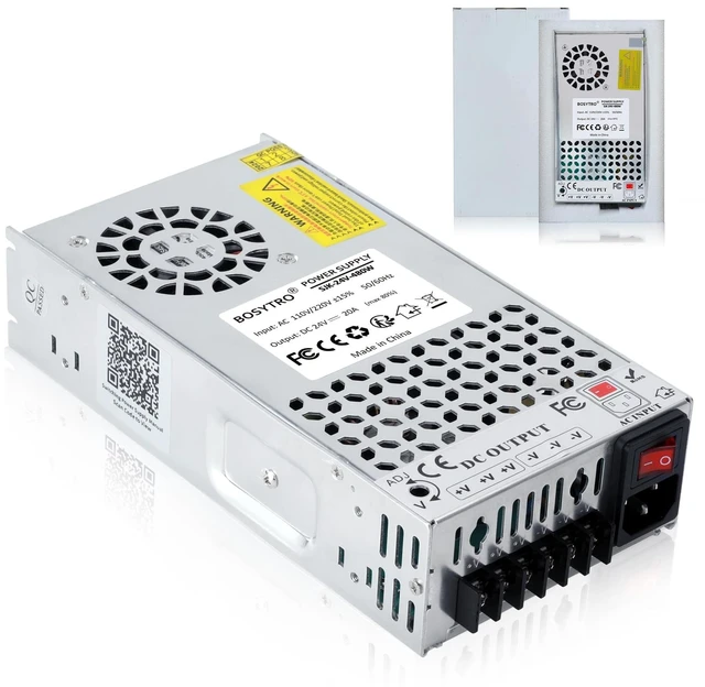 Main image of BOSYTRO Upgraded Output Port 24V 20A 480W DC Switching Power Supply, Universal Transformers AC110V/220V (SMPS), 24 Volt Power Supply for 3D Printer, CCTV Camera Security SystemWithout Power Cord