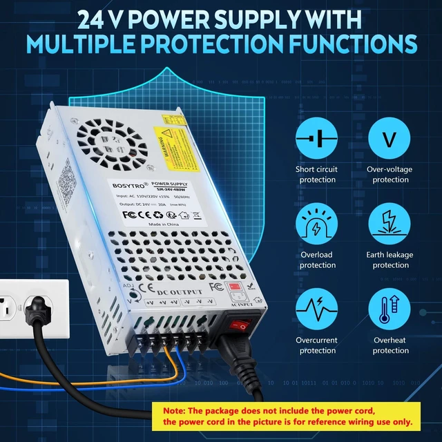 Alt view image 5 of 5 - BOSYTRO Upgraded Output Port 24V 20A 480W DC Switching Power Supply, Universal Transformers AC110V/220V (SMPS), 24 Volt Power Supply for 3D Printer, CCTV Camera Security SystemWithout Power Cord