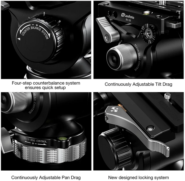 Alt view image 2 of 5 - Leofoto Heavy Duty Video Camera Tripod Fluid Drag Pan Head with Arca Plate for DSLR Camera,Camcorders, 360 Rotating Tripod Head with Pan Lock, Load up to 33lbs (BV-20)