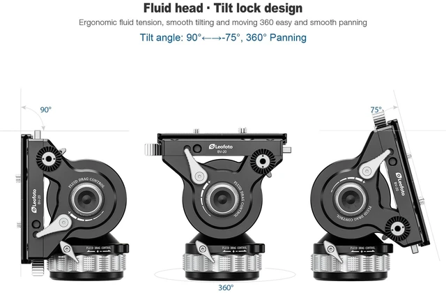 Alt view image 3 of 5 - Leofoto Heavy Duty Video Camera Tripod Fluid Drag Pan Head with Arca Plate for DSLR Camera,Camcorders, 360 Rotating Tripod Head with Pan Lock, Load up to 33lbs (BV-20)