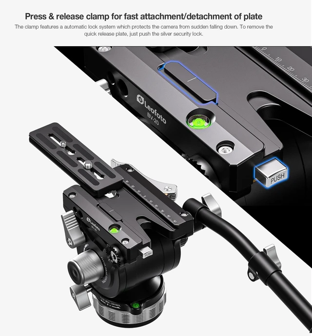 Alt view image 4 of 5 - Leofoto Heavy Duty Video Camera Tripod Fluid Drag Pan Head with Arca Plate for DSLR Camera,Camcorders, 360 Rotating Tripod Head with Pan Lock, Load up to 33lbs (BV-20)