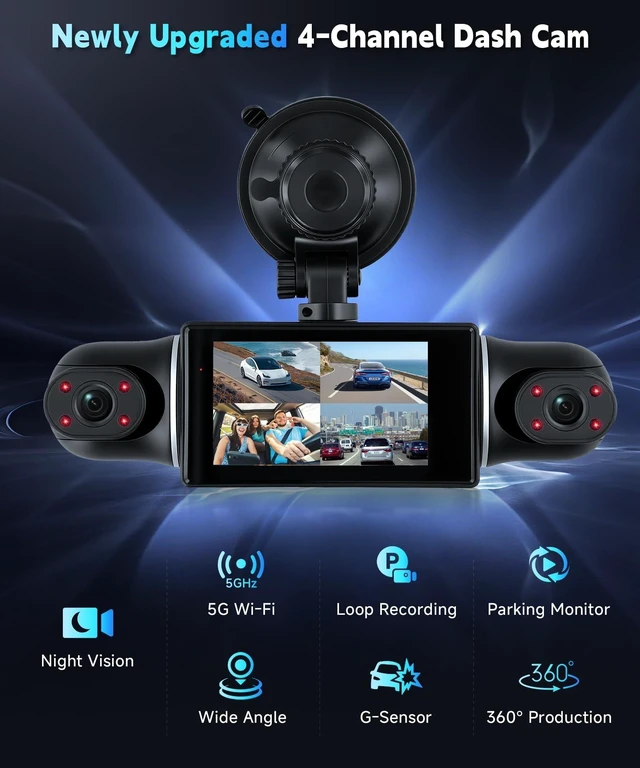 Alt view image 2 of 5 - 2K 360Dash Cam Front Rear Left Right Inside with 5GHz WiFi GPS, 4 Channel
