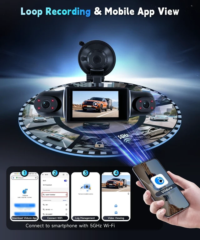 Alt view image 5 of 5 - 2K 360Dash Cam Front Rear Left Right Inside with 5GHz WiFi GPS, 4 Channel