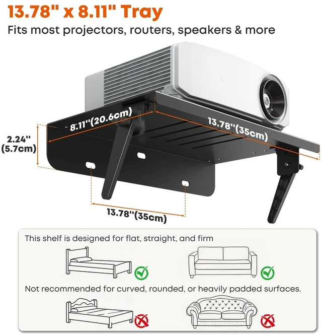 Alt view image 4 of 5 - PUTORSEN No-Drill Projector Mount, Adjustable Wall Shelf for Bedroom