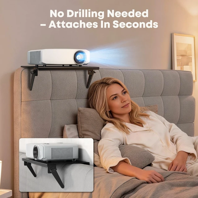 Alt view image 2 of 5 - PUTORSEN No-Drill Projector Mount, Adjustable Wall Shelf for Bedroom