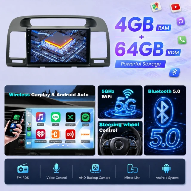 Alt view image 3 of 5 - Upgrcaru 4+64G Car Radio for Toyota Camry 2000-2006