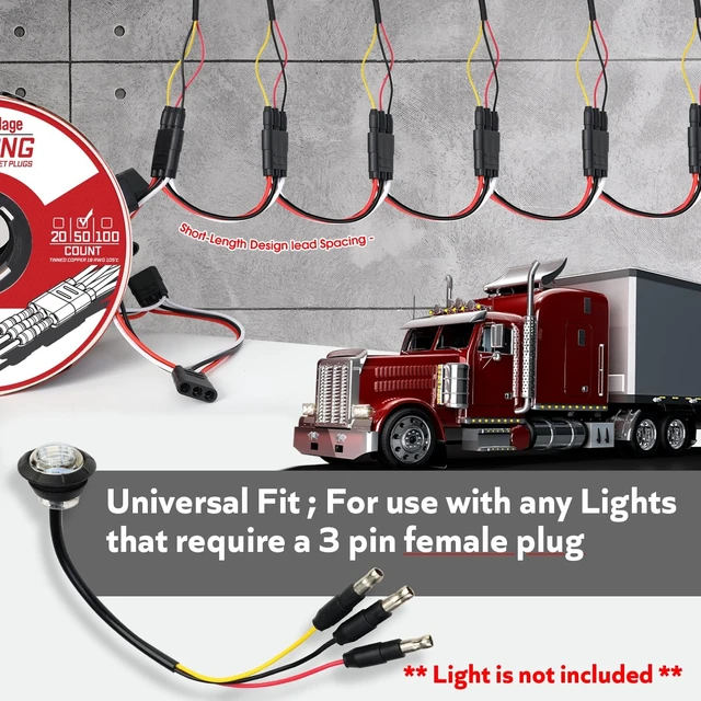 Alt view image 5 of 5 - Ledvillage 50 Counts of 3 Prong Female Bullet Plug Wiring Harness Continuous Wire Harness Roll (4" Lead Spacing Between Plugs) 3 Prong Socket Plug