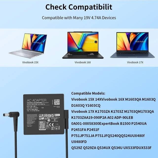 Alt view image 5 of 5 - 90W 19V 4.74A 5.5 * 2.5mm Charger for Asus ADP-90YD B ROG Swift Monitor