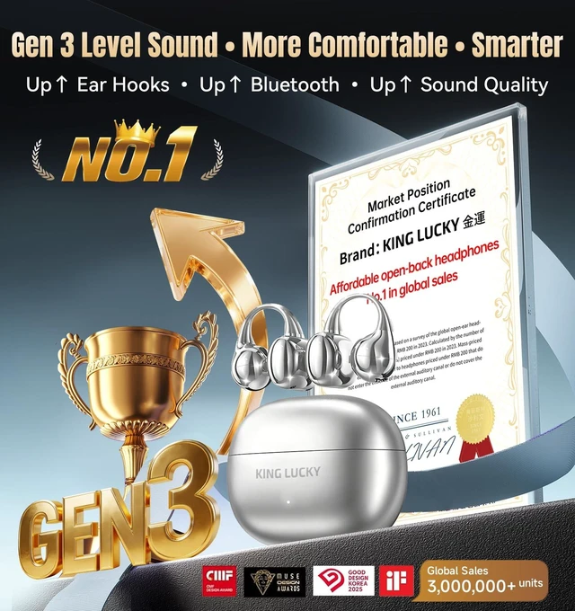 Alt view image 2 of 5 - King Lucky Next-gen Clip on Earbuds Open Ear Wireless Bluetooth 6.0 Headphones with Mic,50H Play,ENC,IPX5 Waterproof,Sports Ear Buds,Comfortable for Small Ears&Fitness,Run (Silver, Standard)