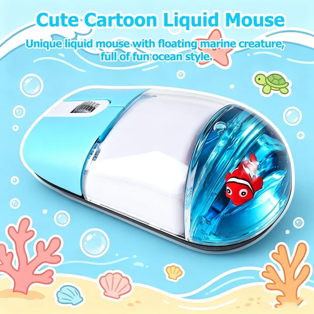 Alt view image 2 of 5 - Wireless Mouse Cute Aqua Water Mouse Silent Lightweight Portable Clear Transparent Liquid Optical Retro Mouse with USB Receiver Floater Clownfish for PC Laptop Computer MacBook Kids Adult Gift(