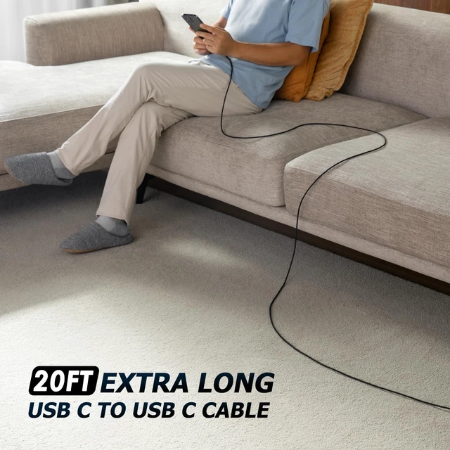 Alt view image 4 of 5 - Extra Long USB C Cable 20FT, 100W USB C to USB C Cable Fast Charging Cord