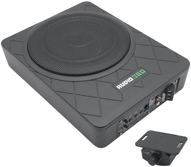 Main image of AUDIO360 AD1500US - 1500W 10-Inch Amplified Subwoofer, Under Seat, Adjustable Low Pass Filter, Bass Boost Control, Compact Design - Perfect for Car Audio Systems
