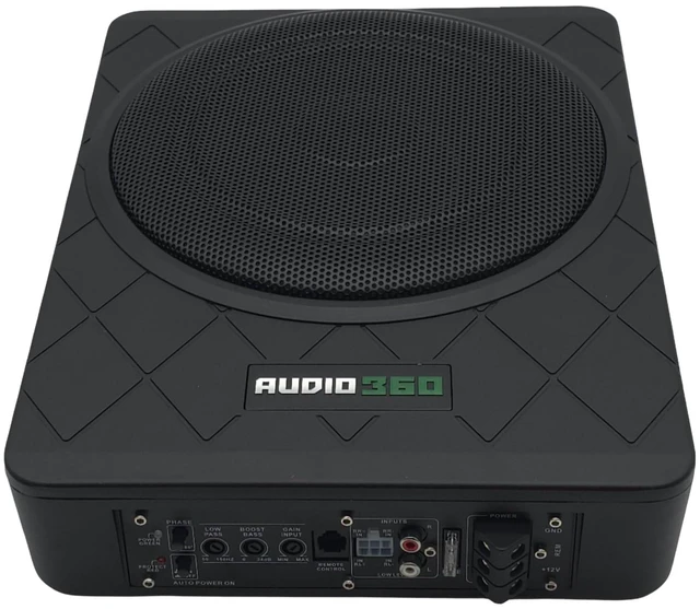 Alt view image 2 of 5 - AUDIO360 AD1500US - 1500W 10-Inch Amplified Subwoofer, Under Seat, Adjustable Low Pass Filter, Bass Boost Control, Compact Design - Perfect for Car Audio Systems