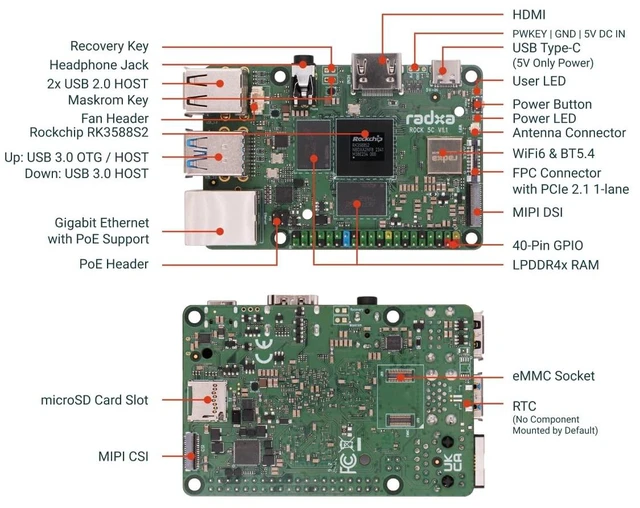 Alt view image 5 of 5 - Radxa Rock 5C(Lite) RK3588S2, 8-core CPU SBC, HDMI with 8K Output, PCIe 2.1 1-Lane, Gigabit Ethernet, Single Board Computer Rock 5C 8GB