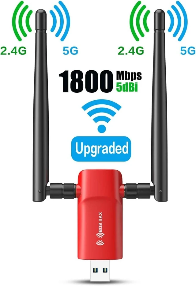 Alt view image 2 of 5 - Nineplus Wi-Fi 6 1800Mbps 802.11ax USB 3.0 Wireless Adapter with PC WiFi Antenna for Win11/10 WiFi Dongle for Desktop and Laptop Gaming Internet Network Card