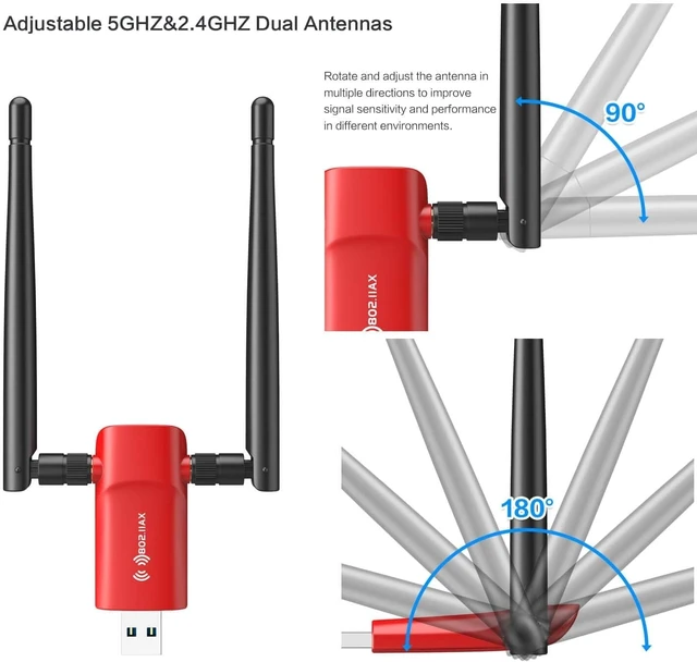 Alt view image 5 of 5 - Nineplus Wi-Fi 6 1800Mbps 802.11ax USB 3.0 Wireless Adapter with PC WiFi Antenna for Win11/10 WiFi Dongle for Desktop and Laptop Gaming Internet Network Card
