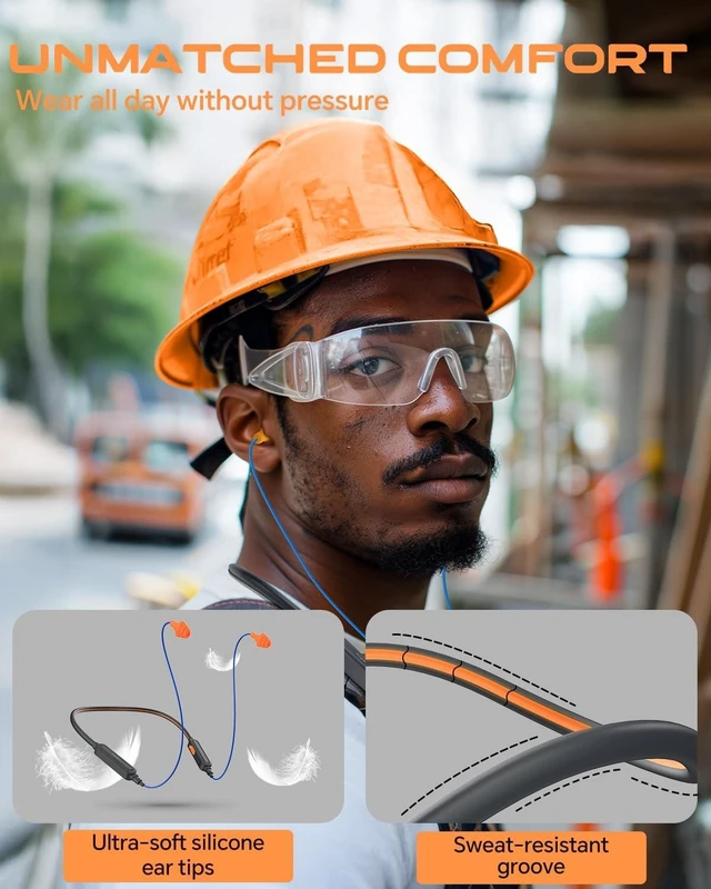 Alt view image 3 of 5 - MIPEACE Neckband Bluetooth Work Headphones, 29dB Work Earbuds Bluetooth OSHA Approved-Ear Protection Headphones Noise Reduction for Construction Safety Industry, 20+Hour Battery, 4 EQ Modes