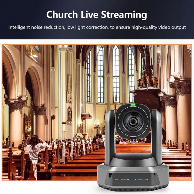 Alt view image 3 of 5 - HCSTVCON NDI PTZ Camera 4K 60FPS, 20X Optical Zoom, AI Auto Tracking, NDI HX2, Multi Output USB3.0 3G-SDI HDMI LAN, Live Streaming Camera for Church Events (Gray