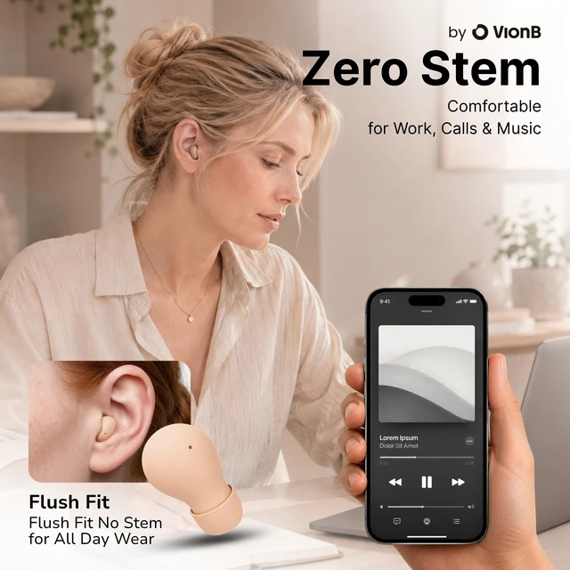 Alt view image 3 of 5 - VISOUND Air Skin Tones Invisible Earbuds for Small Ears - Wireless Bluetooth 5.4, Skin-Matching Mini Stemless Ear Buds, IPX5 Waterproof, Crystal Clear Calls (Bare Peach)