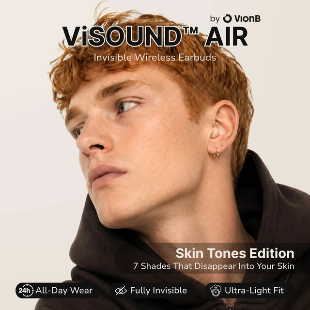 Alt view image 2 of 5 - VISOUND Air Skin Tones Invisible Earbuds for Small Ears - Wireless Bluetooth 5.4, Skin-Matching Mini Stemless Ear Buds, IPX5 Waterproof, Crystal Clear Calls (Bare Peach)