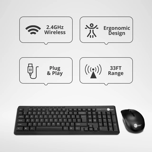 Alt view image 2 of 5 - SIIG Jk-WR0T12-S1 Standard Size 102Key Wireless Keyboard with 3Button Wireless Optical Mouse, Black