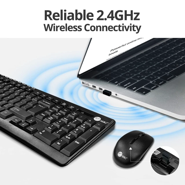 Alt view image 3 of 5 - SIIG Jk-WR0T12-S1 Standard Size 102Key Wireless Keyboard with 3Button Wireless Optical Mouse, Black