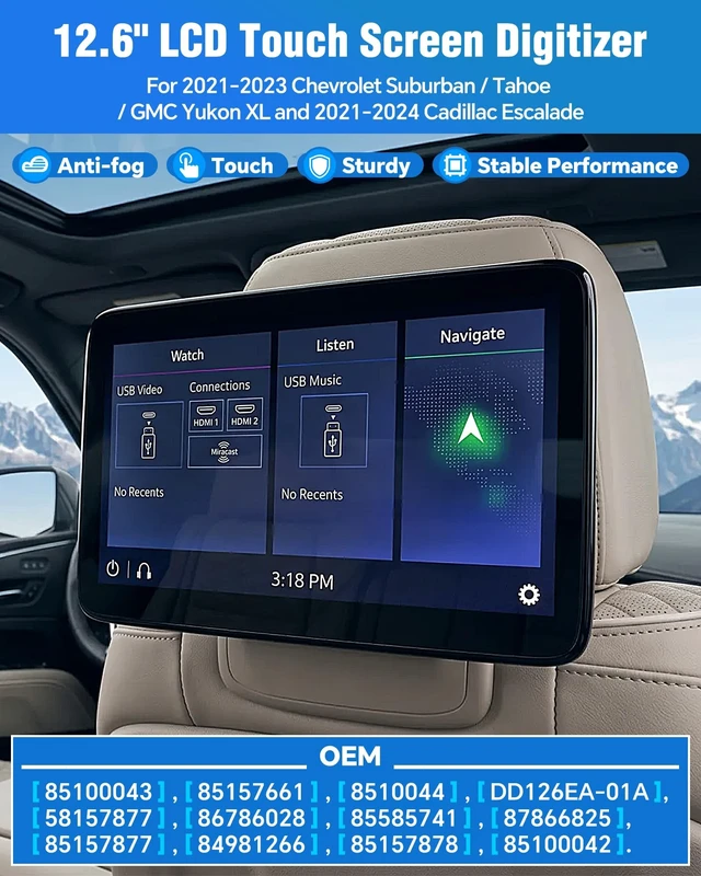 Alt view image 2 of 5 - 85100044 12.6" Headrest Display, Rear Seat Entertainment LCD Display Screen Fits for 2021-2023 Chevy Suburban Tahoe GMC Yukon XL, 2021-2024 Cadillac Escalade, Headrest Back Seat TV