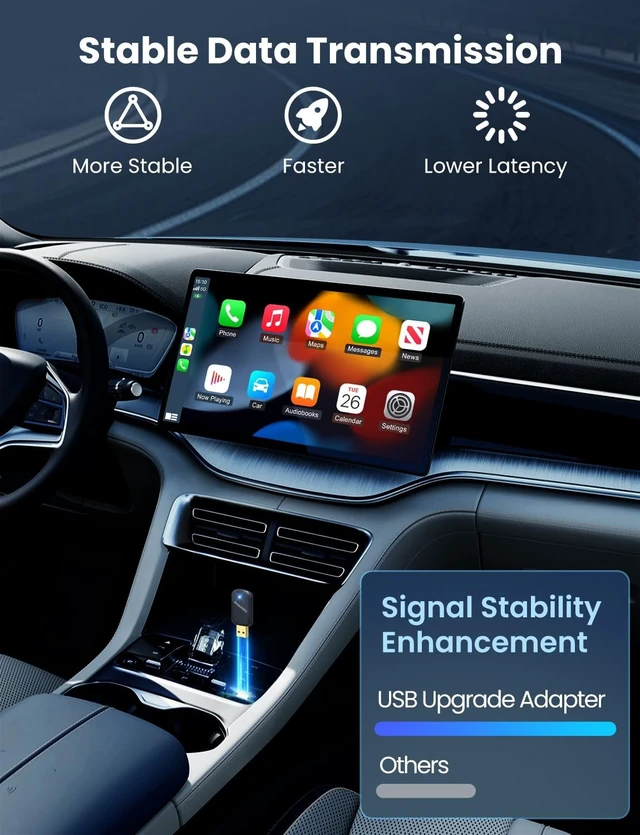 Alt view image 2 of 5 - Mini Wireless Carplay Adapter with Fastest Connection Car, No Latency Wireless Carplay Adapter for Apple, Tying to Cars from 2016 & Phone with iPhone 6 or Above USB-A/Type-C