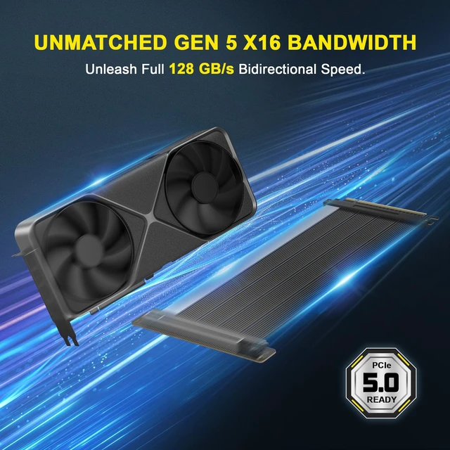 Alt view image 5 of 5 - PCIe 5.0 Riser Cable Gen5 x16, 20cm GPU Extension for RTX 5090/5080