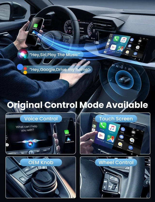 Alt view image 3 of 5 - Mini Wireless Carplay Adapter with Fastest Connection Car, No Latency Wireless Carplay Adapter for Apple, Tying to Cars from 2016 & Phone with iPhone 6 or Above USB-A/Type-C