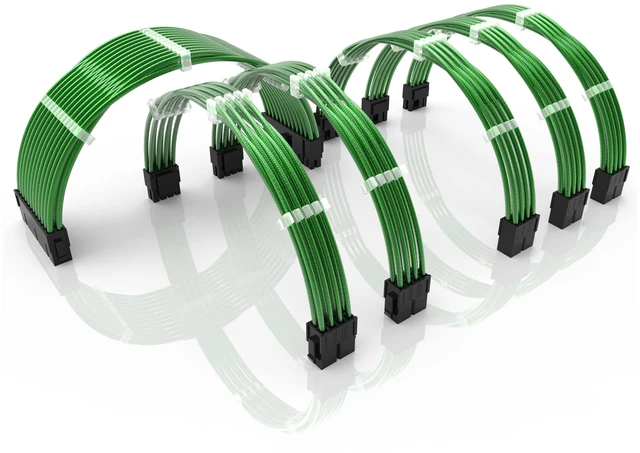 Main image of LINKUP PSU Cable Extension Kit ^^ Braided Sleeved, 30cm, Green