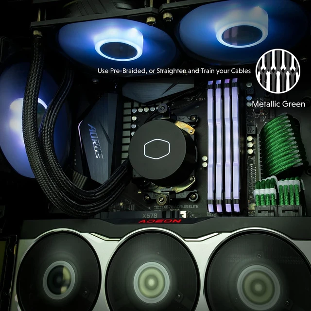 Alt view image 3 of 5 - LINKUP PSU Cable Extension Kit ^^ Braided Sleeved, 30cm, Green